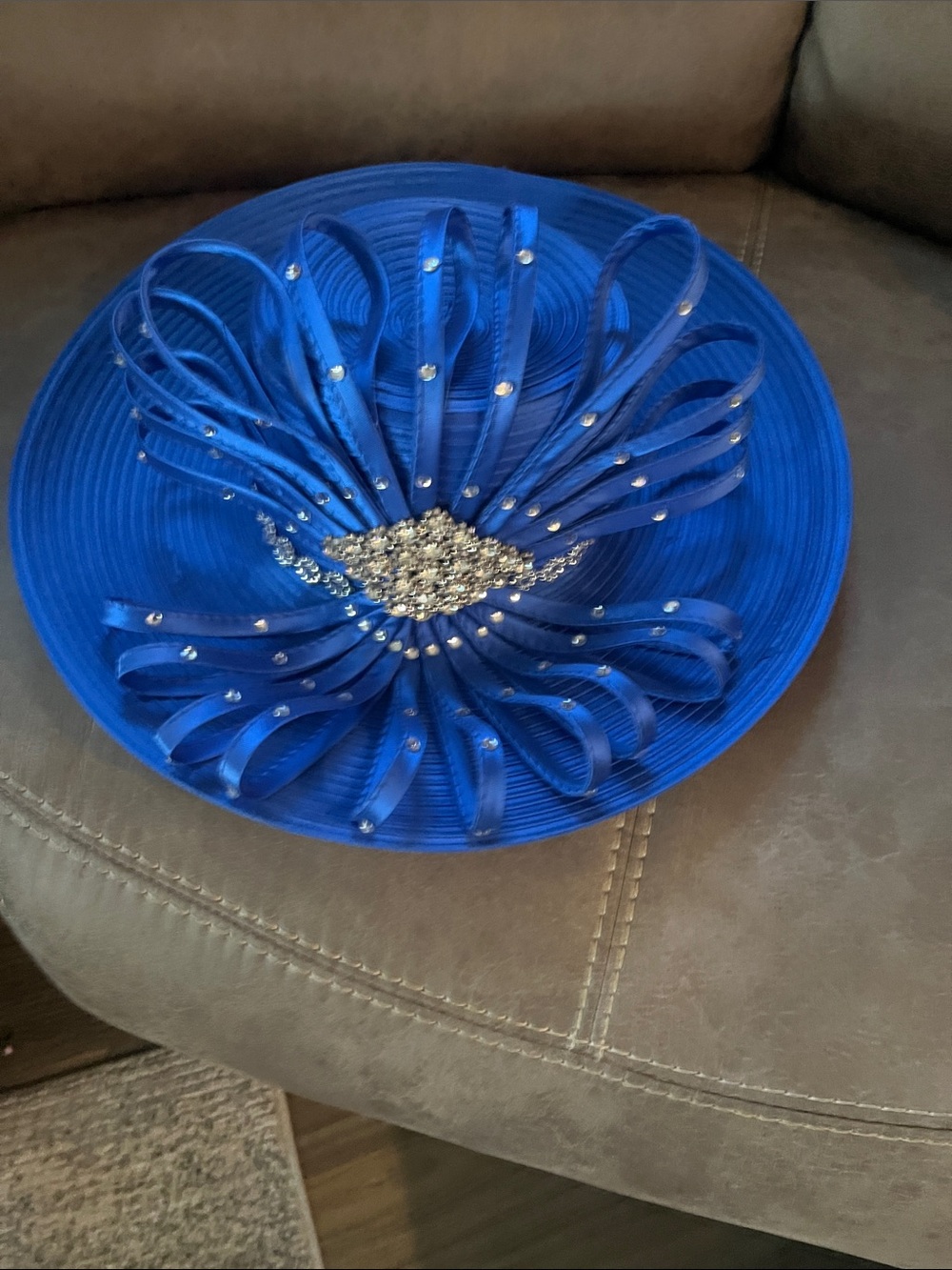 Blue Floral Crystal Accent Women's Fascinator Hat